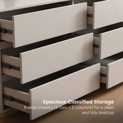 Modern Swivel Desk 98.5" with Extendable Tabletop & 6-Drawer Storage