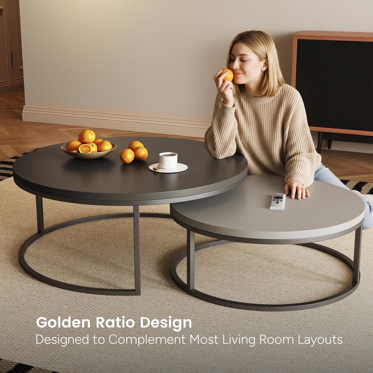 Round Nesting Coffee Tables  55.2" Set of 2 Two-Tone Finish