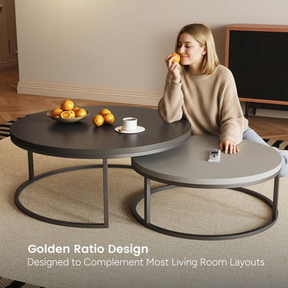 Round Nesting Coffee Tables  55.2" Set of 2 Two-Tone Finish