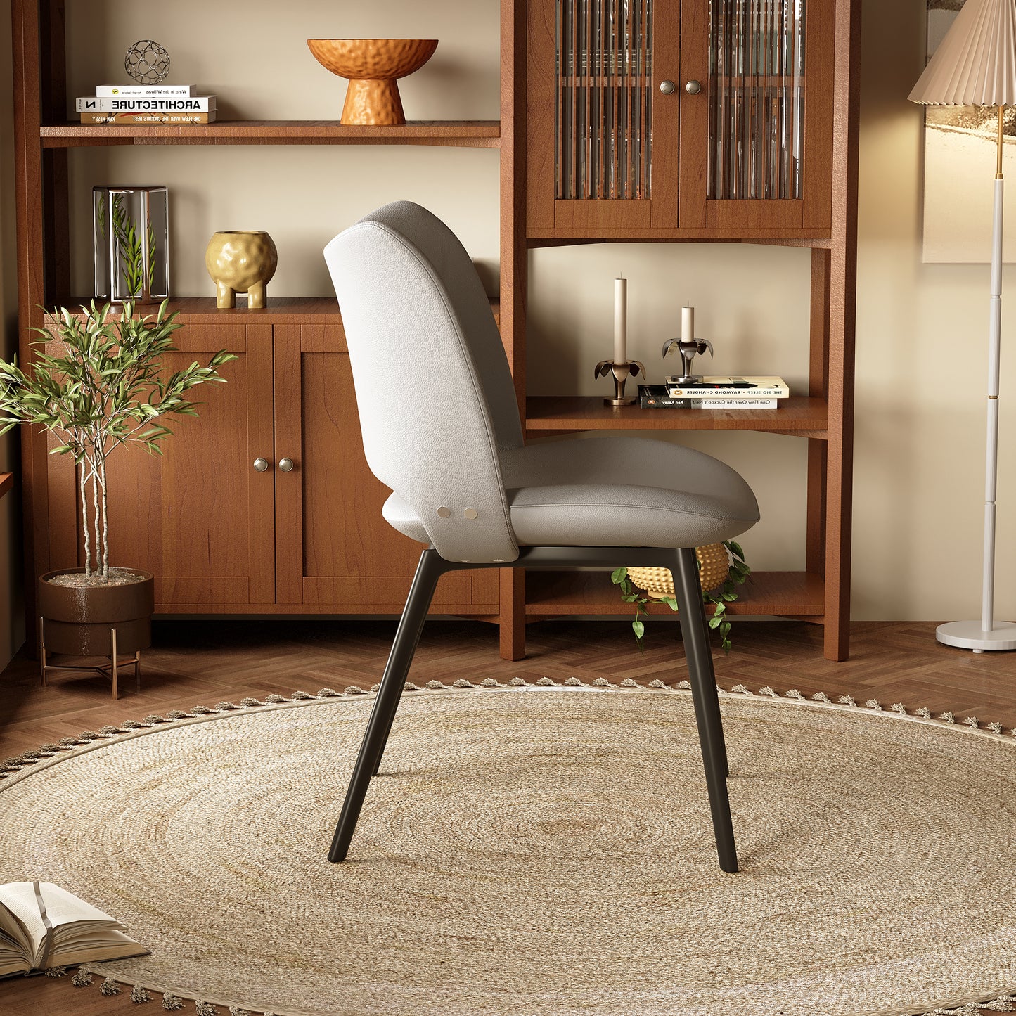 PlushComfort 2-Piece Accent Chair Set - Modern Faux Leather Patio & Dining Chairs with Black Metal Legs, 19.6"Wx31.8"H, Grey