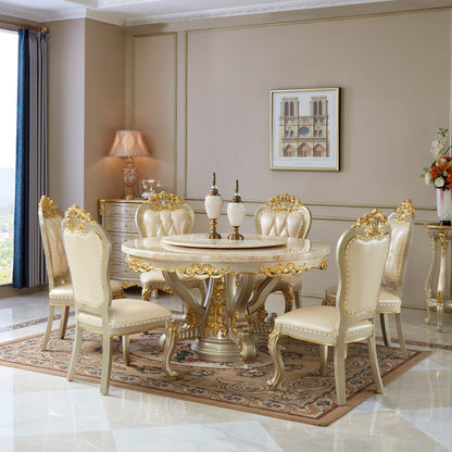 Royale Opulence Round Dining Table with Lazy Susan – French Palace Dining Collection