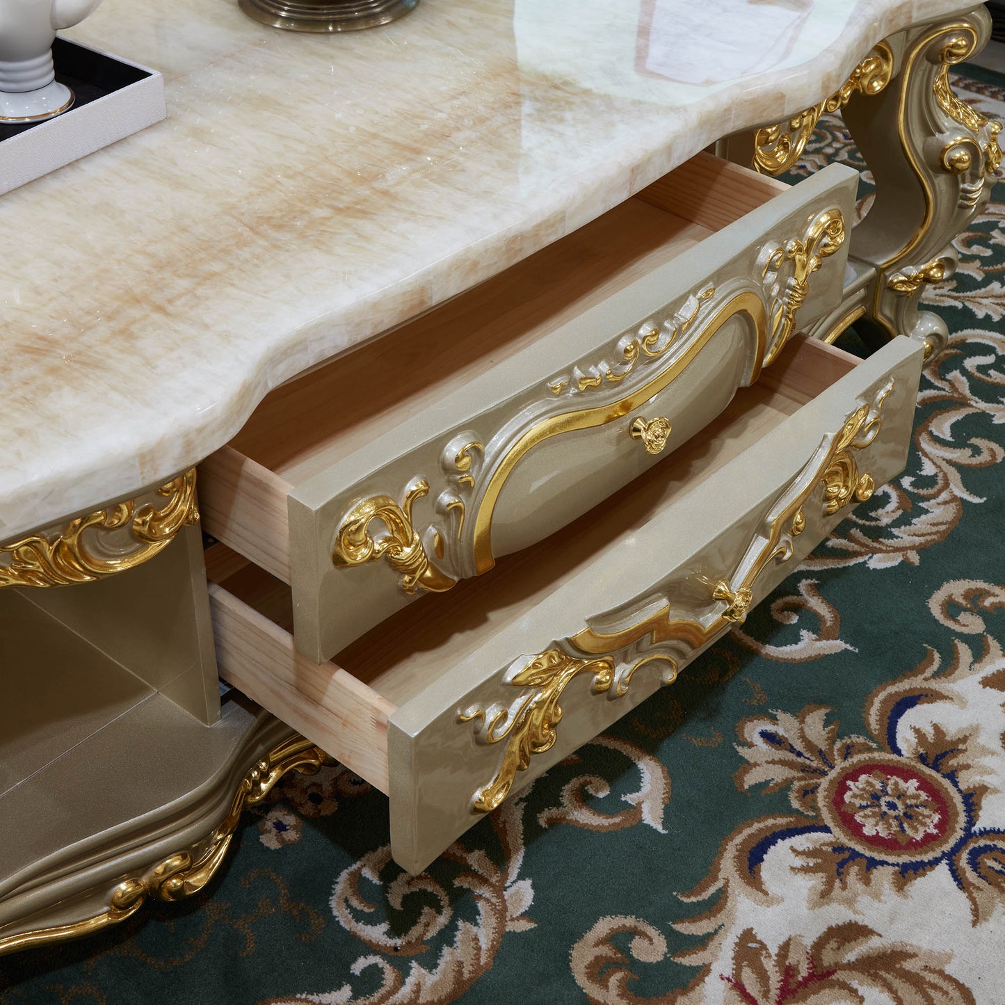 Château Lumière Coffee Table – French Rococo Coffee Table with Storage
