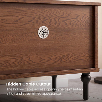 Gael Vintage TV Stand with Glass Display Cabinet, Mid-Century Walnut Media Console