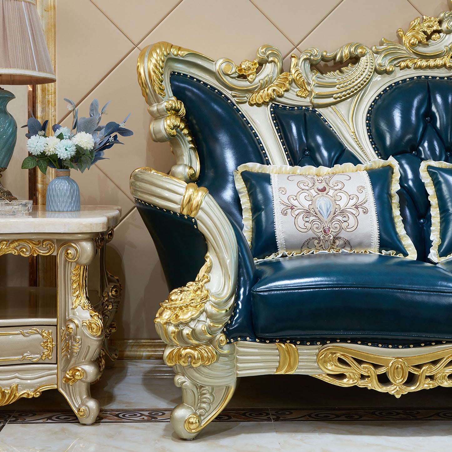 Imperial Sapphire Luxury Sofa Set – European Baroque Tufted Living Room Collection