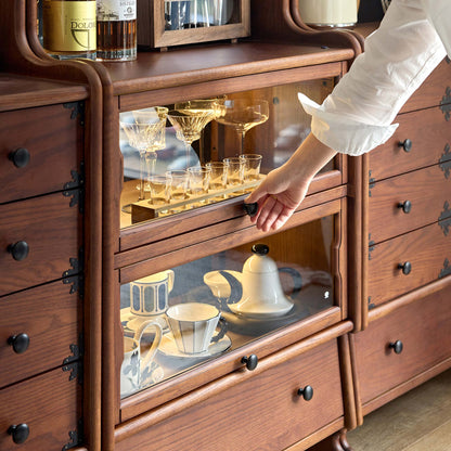 Alden Vintage Entryway Display Cabinet with Hooks and Drawers