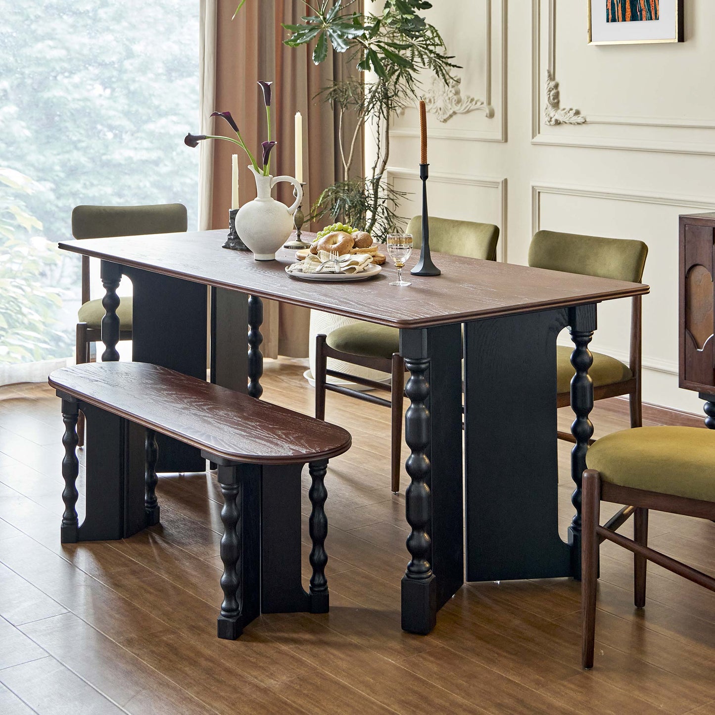 Vintage Rectangular Dining Table with Bobbin Legs | Briar Collection