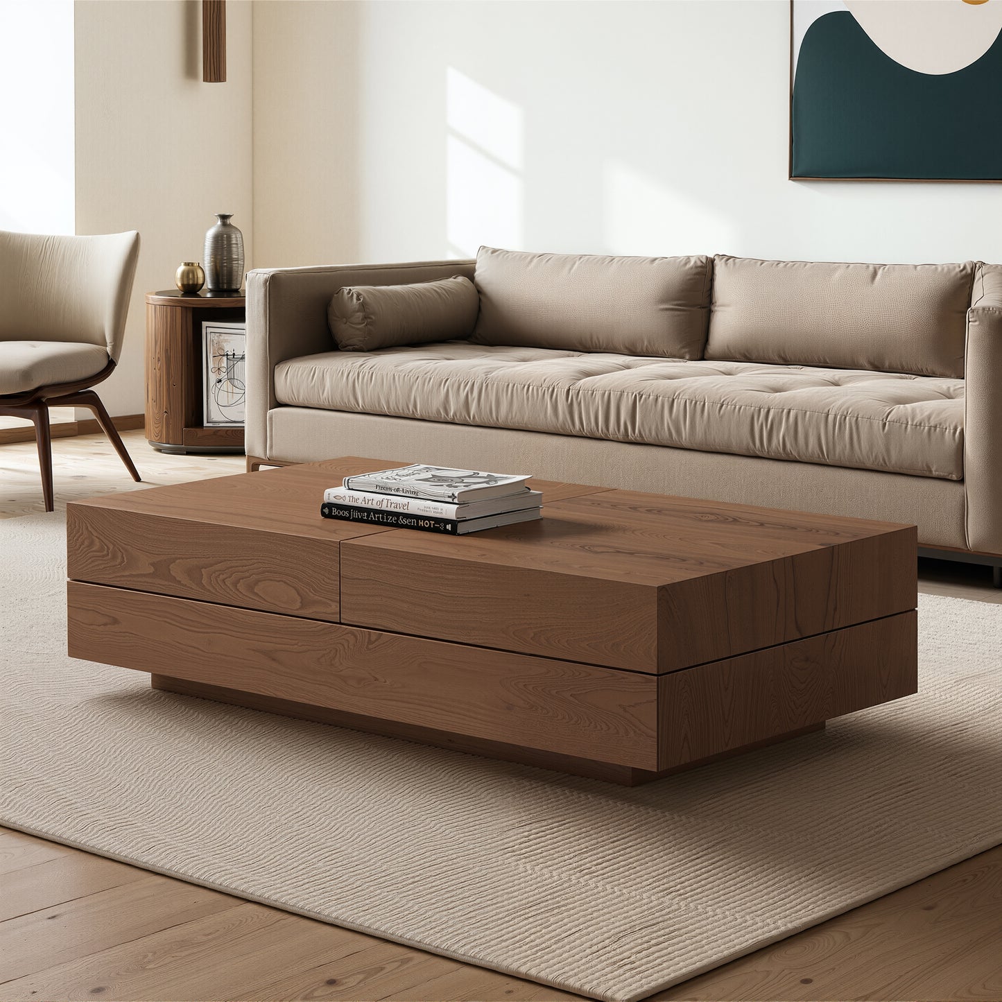 Coffee Table LSCJ1200 Mid-Century Spacious Storage Modern Adjustable Size 47.2"-81.8"