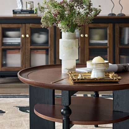 Semo Vintage Round Coffee Table, Mid-Century Walnut Living Room Center Table