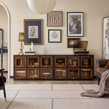 Gael Vintage Flip Door Storage Cabinet, Mid-Century Walnut Display Cabinet