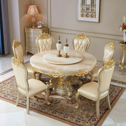 Royale Opulence Round Dining Table with Lazy Susan – French Palace Dining Collection
