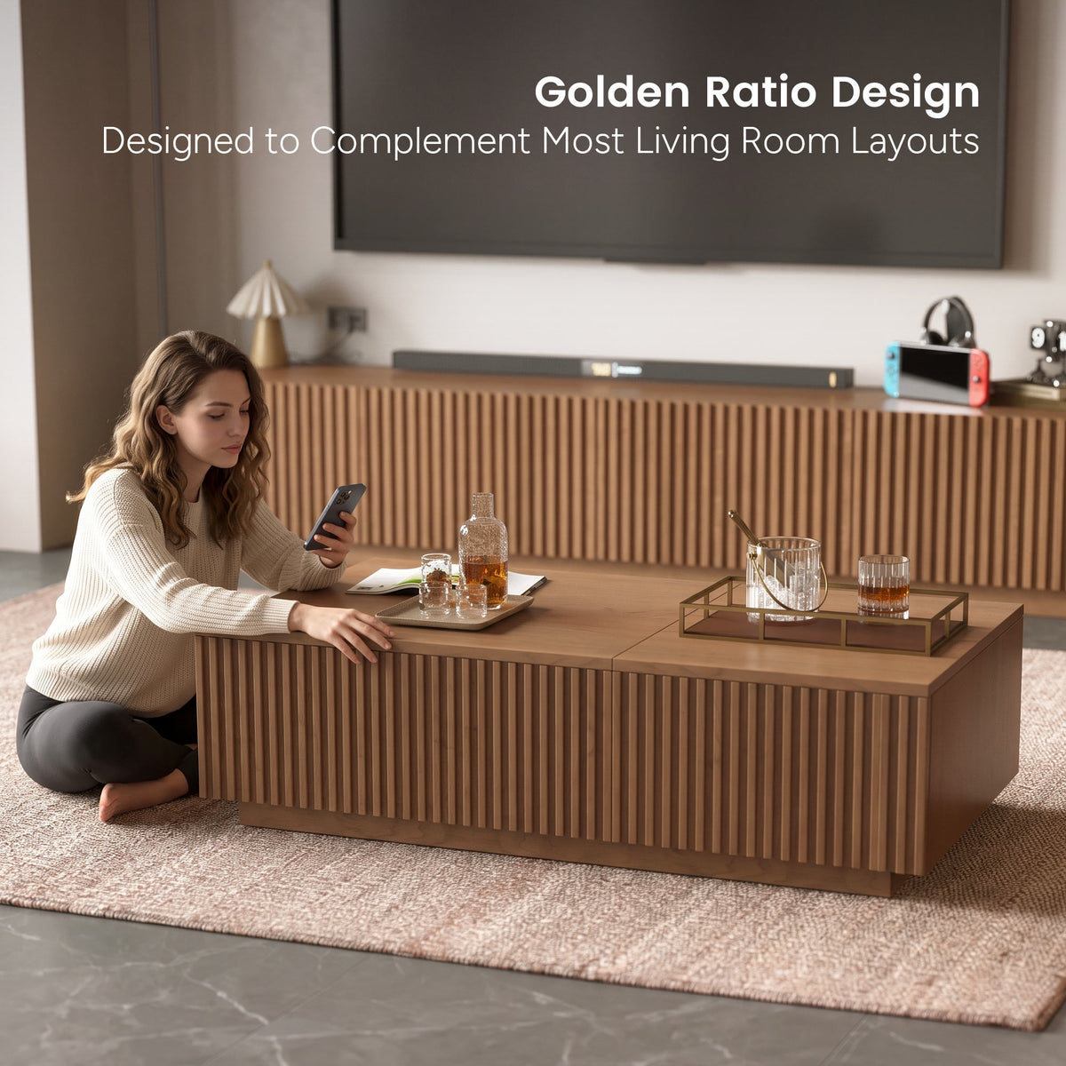 Lift Top Coffee Table with Storage 51.1" Solid Wood Drawers & Sliding Tray