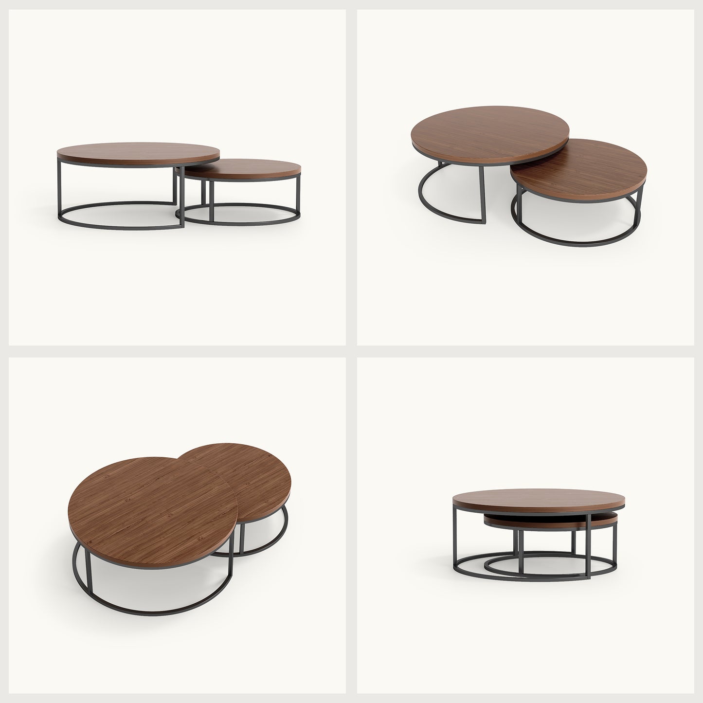 Round Nesting Coffee Tables  55.2" Set of 2 Two-Tone Finish （Warm Walnut）
