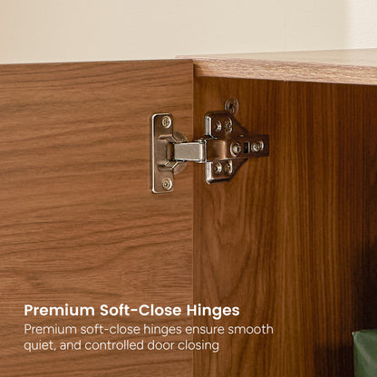 Mid-Century Modern Walnut Finish TV Stand | Slatted Entertainment Center with Storage
