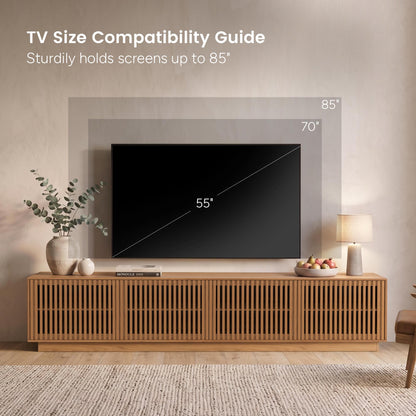 Mid-Century Modern Walnut Finish TV Stand | Open Slatted Louvered Entertainment Center with Storage