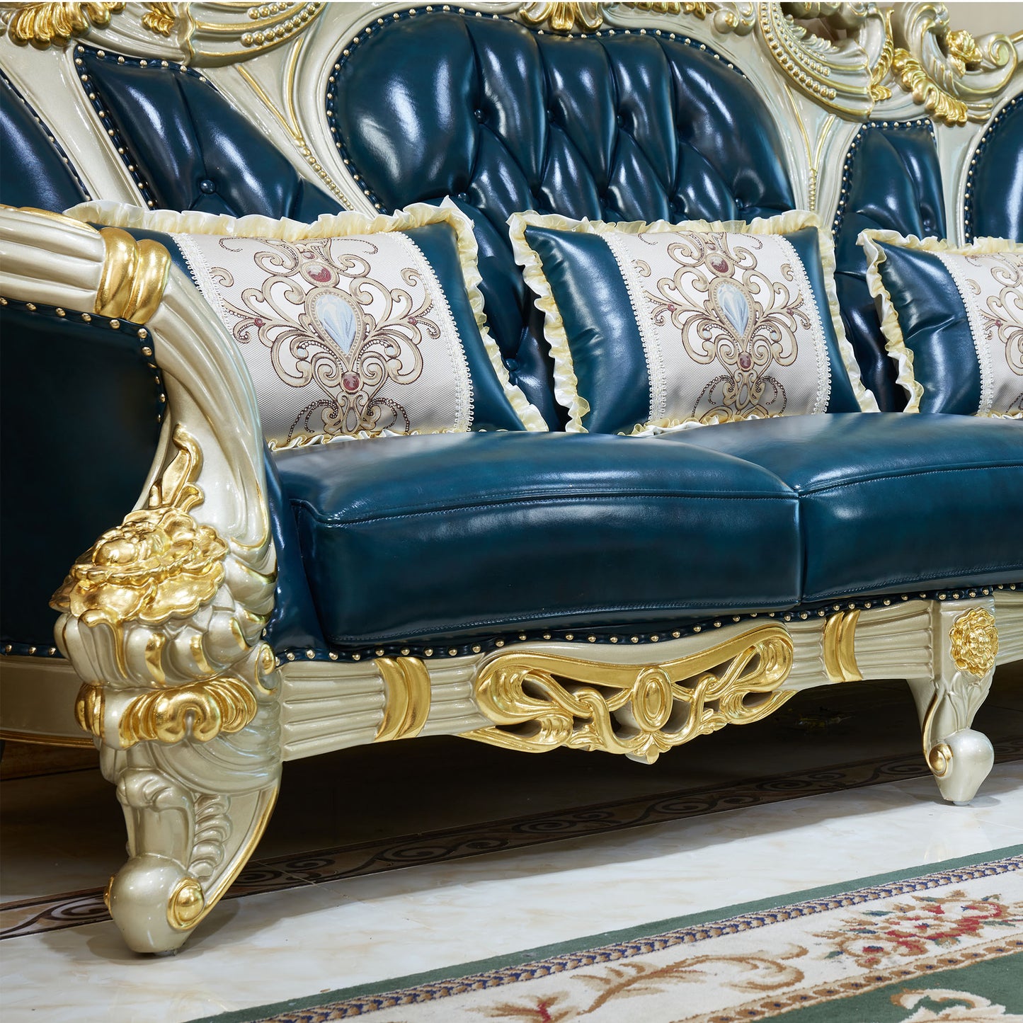 Imperial Sapphire Luxury Sofa Set – European Baroque Tufted Living Room Collection