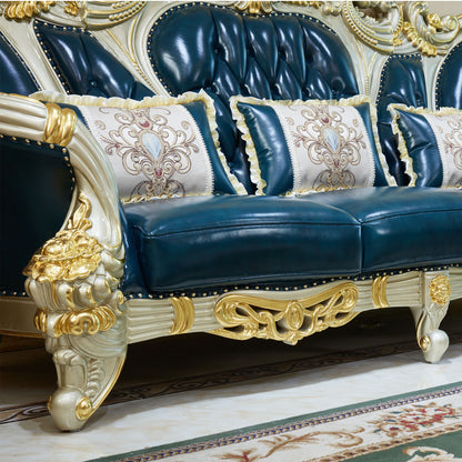Imperial Sapphire Luxury Sofa Set – European Baroque Tufted Living Room Collection