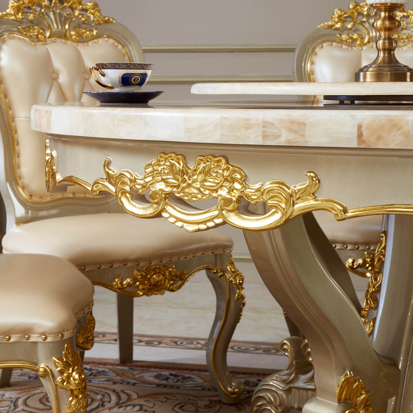 Royale Opulence Round Dining Table with Lazy Susan – French Palace Dining Collection