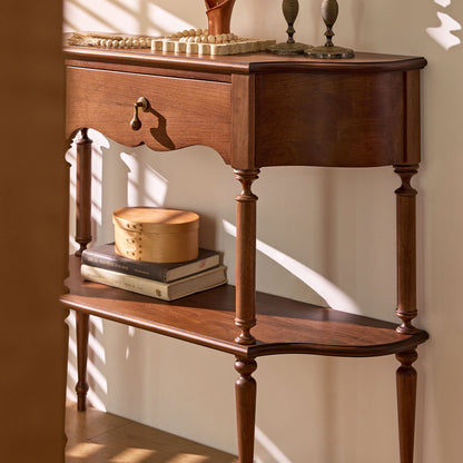 Gael Vintage Entryway Console Table with Drawer & Shelf, Black Mid-Century Hallway Table