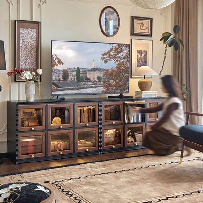 Gael Vintage Flip Door Storage Cabinet, Mid-Century Walnut Display Cabinet