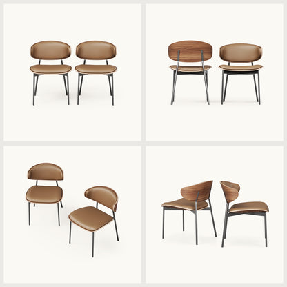 Mid-Century Modern Upholstered Dining Chair  (Set of 2) Walnut