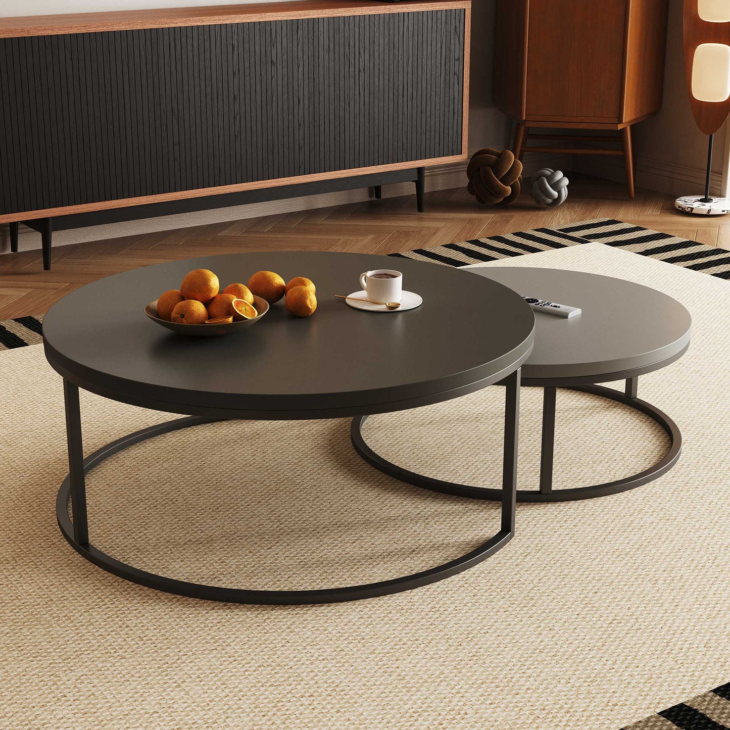 Round Nesting Coffee Tables  55.2" Set of 2 Two-Tone Finish