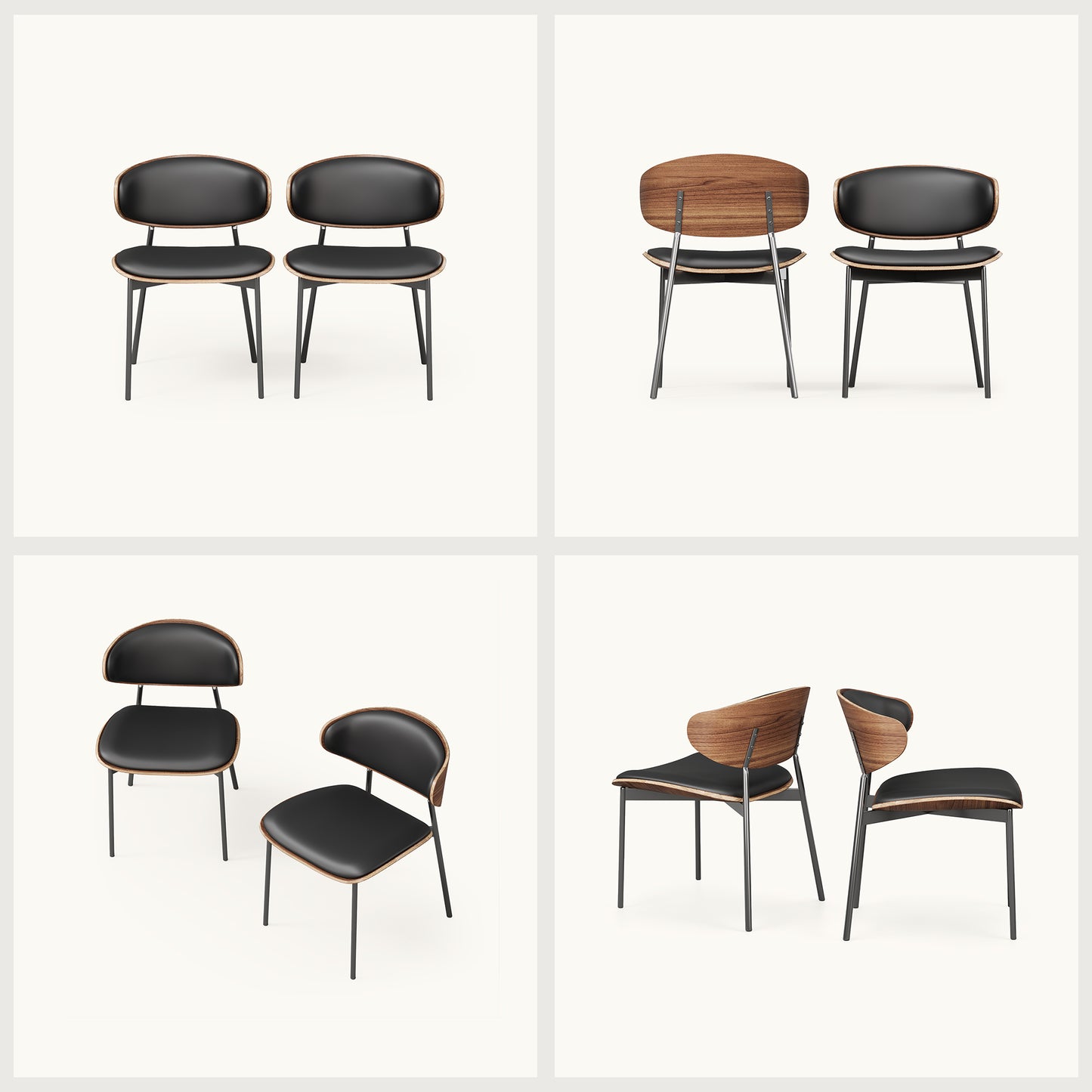 Mid-Century Modern Upholstered Dining Chair  (Set of 2) Black