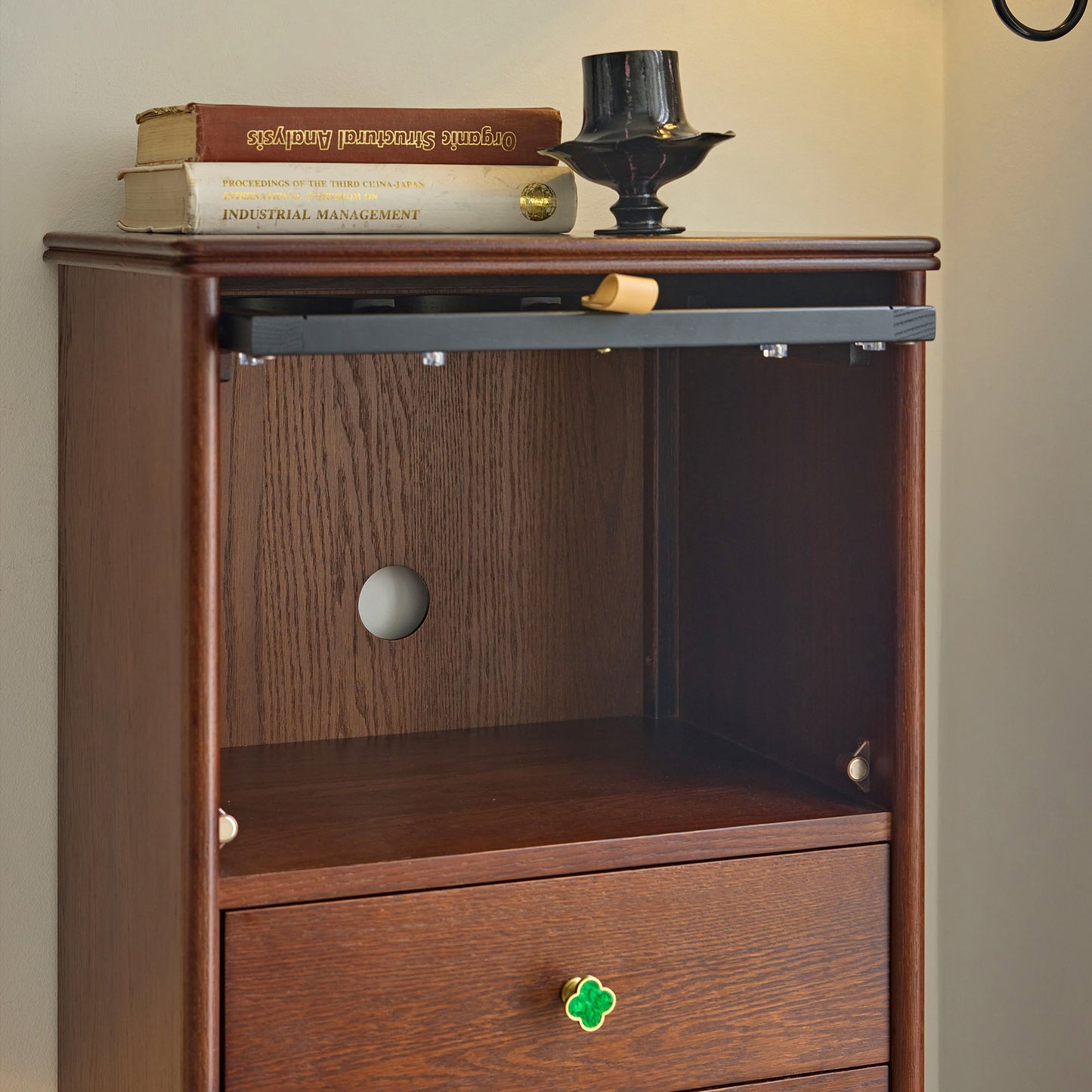 Gael Vintage Tall Storage Cabinet with Glass Display and Drawers