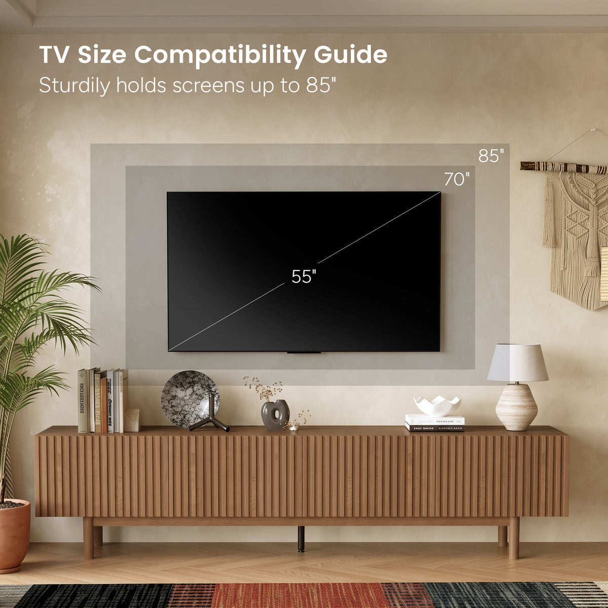 Mid-Century Modern Walnut Finish TV Stand | Fluted Storage Entertainment Center