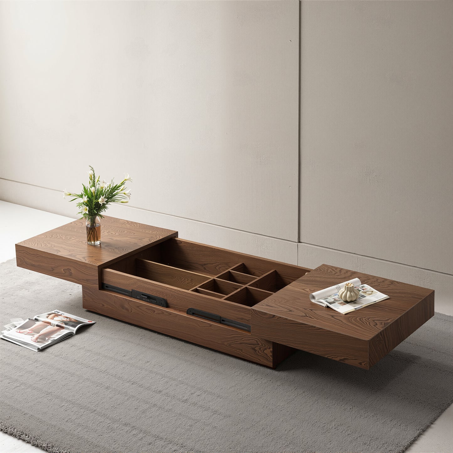 Coffee Table LSCJ1200 Mid-Century Spacious Storage Modern Adjustable Size 47.2"-81.8"