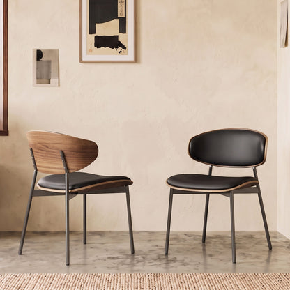 Mid-Century Modern Upholstered Dining Chair  (Set of 2) Black