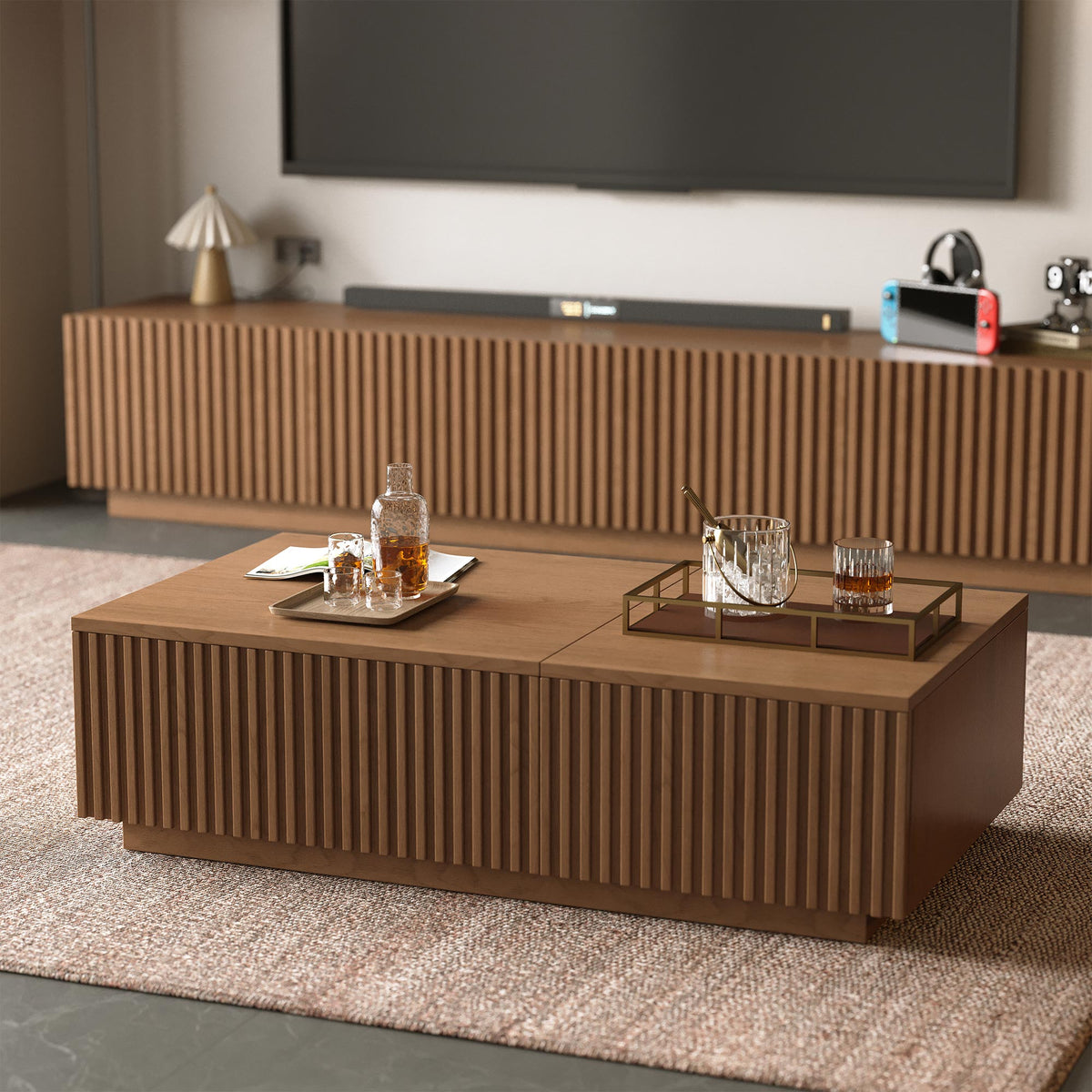 Lift Top Coffee Table with Storage 51.1" Solid Wood Drawers & Sliding Tray
