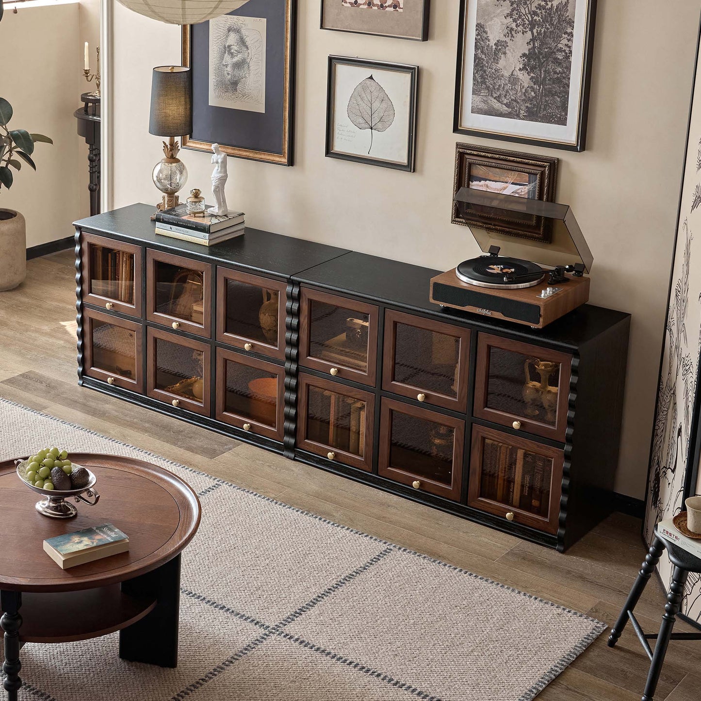 Gael Vintage Flip Door Storage Cabinet, Mid-Century Walnut Display Cabinet