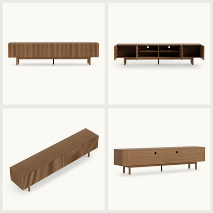 Mid-Century Modern Walnut Finish TV Stand | Fluted Storage Entertainment Center