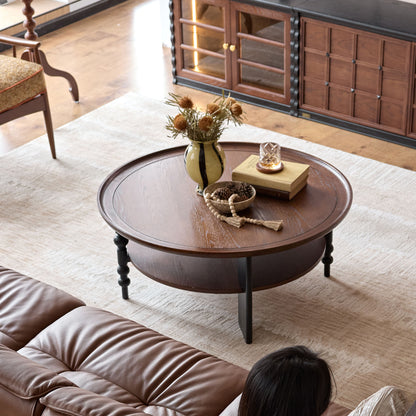 Semo Vintage Round Coffee Table, Mid-Century Walnut Living Room Center Table
