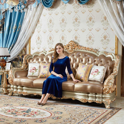 Versailles Imperial Luxury Tufted Leather Sofa Set | Hand-Carved European Classic Sofa Collection