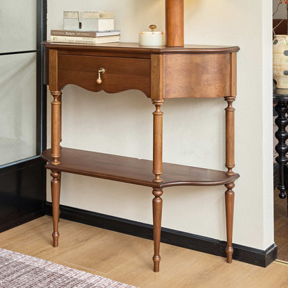 Gael Vintage Entryway Console Table with Drawer & Shelf, Black Mid-Century Hallway Table