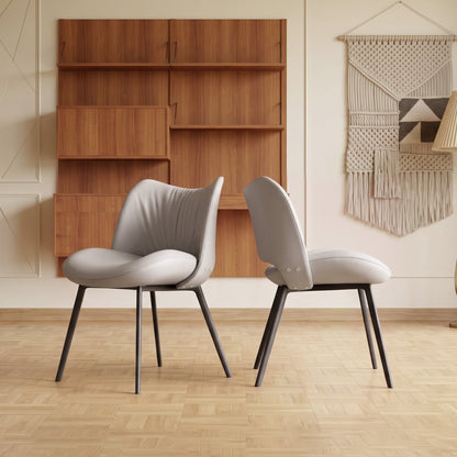 Modern Upholstered Dining Chairs Set of 2 with Curved Backrest & Carbon Steel Legs