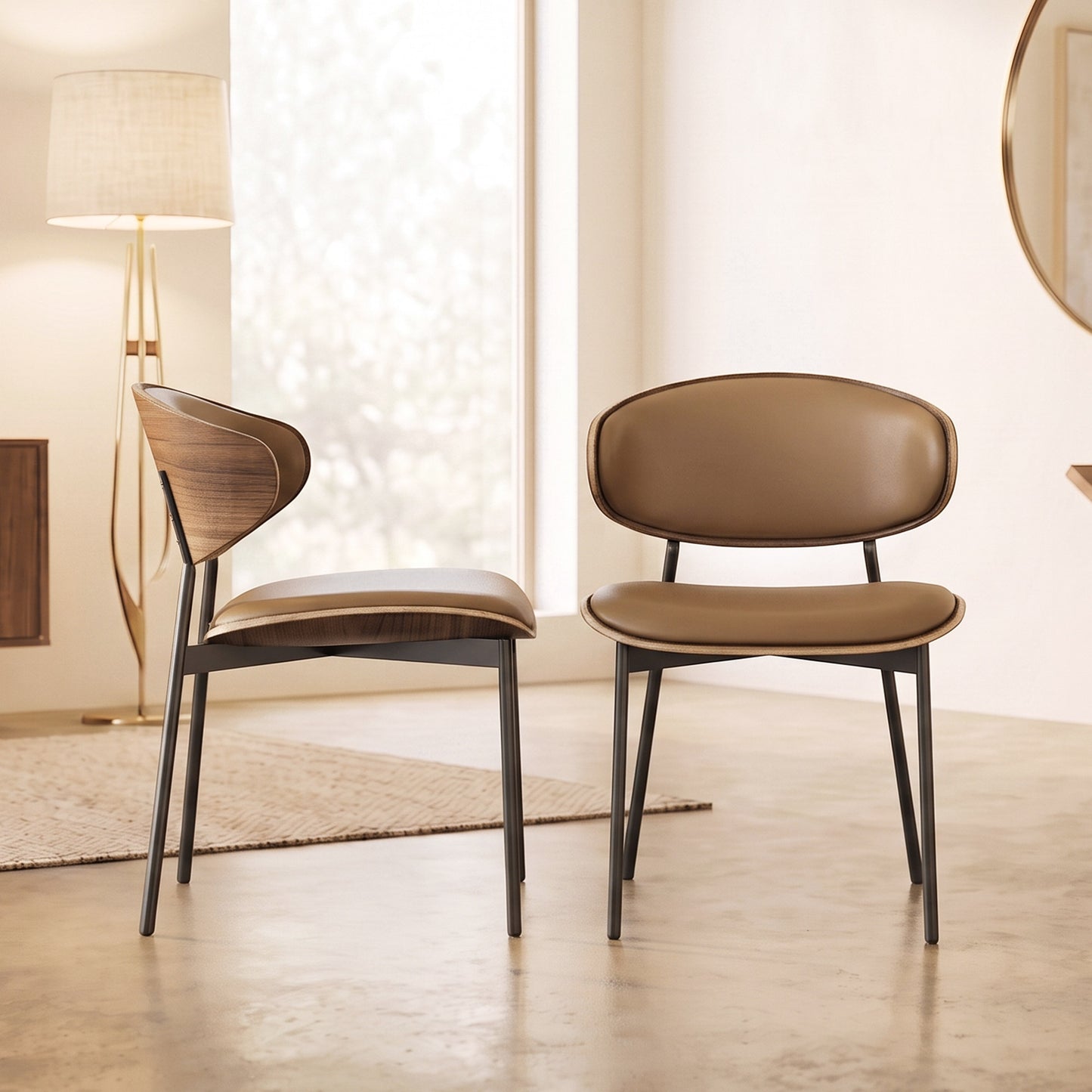 Mid-Century Modern Upholstered Dining Chair  (Set of 2) Walnut