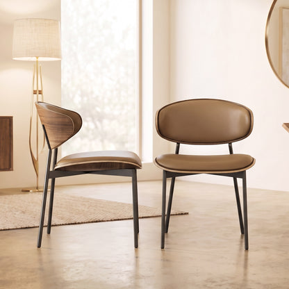 Mid-Century Modern Upholstered Dining Chair  (Set of 2) Walnut