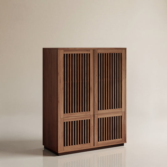 Cabinet S71-FK-M001 Mid-Century Modern Wooden Slatted Door 4-Door