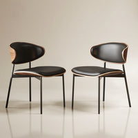 Dining Chair D56-FK-M001 Mid-Century Modern Walnut Wood Upholstered Seat (Set of 2)