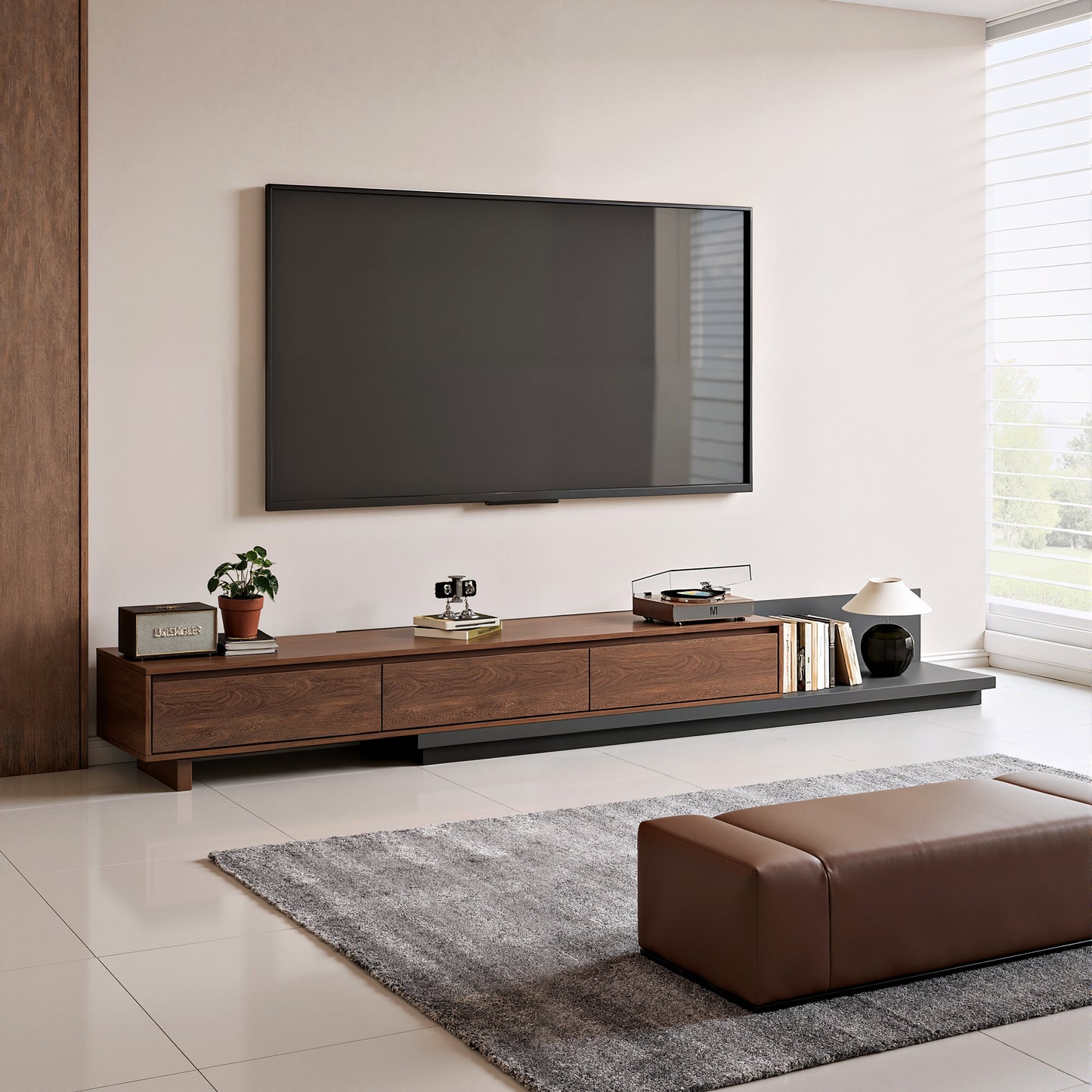 TV Stand LSDSG2M Mid-Century Modern Cable Management Scalable Design 78.8"-130"