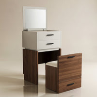 Dresser D74-FK-M001 Mid-Century Modern Flip Mirror with 3 Drawers Includes Matching Stool 19.68"