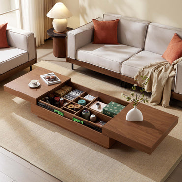 Mid-Century Expandable Coffee Table with Storage for Living Rooms