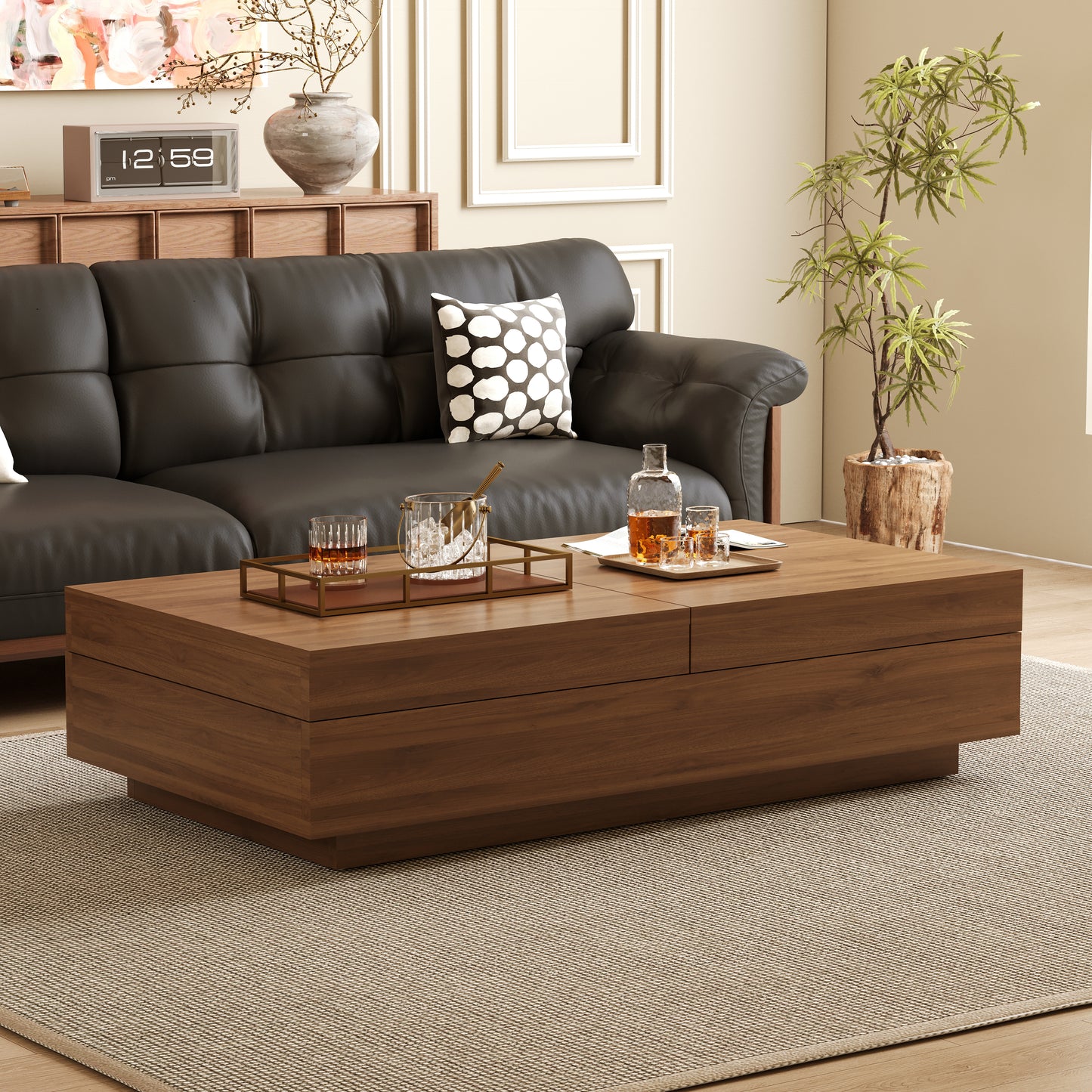 Coffee Table T38-FK-M001 Mid-Century Spacious Storage Modern Adjustable Size 47.2"-81.8"