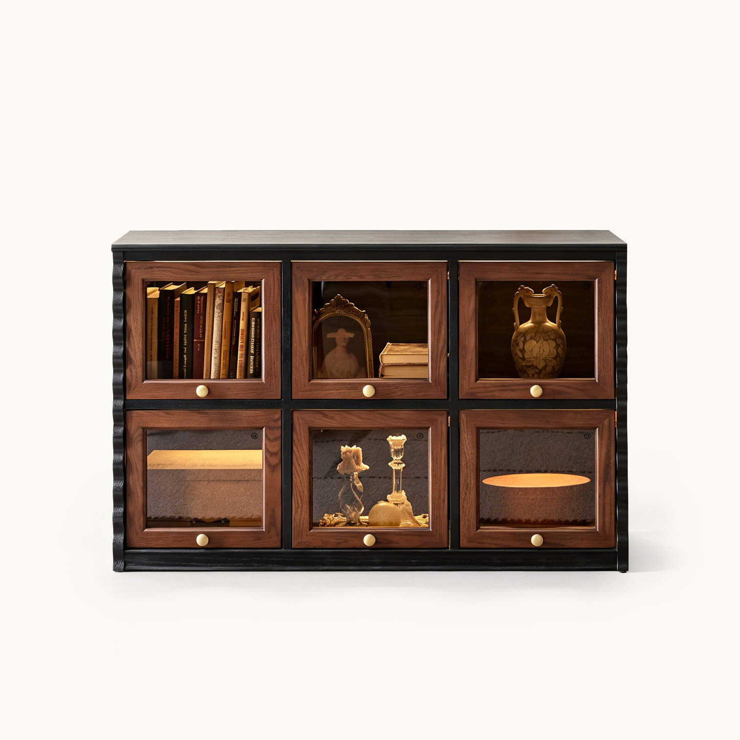 Gael Vintage Flip Door Storage Cabinet, Mid-Century Walnut Display Cabinet