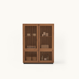 Mid-Century Modern Wooden Cabinet with Slatted Doors & Flexible 4-Door Storage