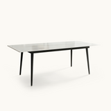 Scandinavian White Marble Table 70.8" Minimalist Metal Leg Design