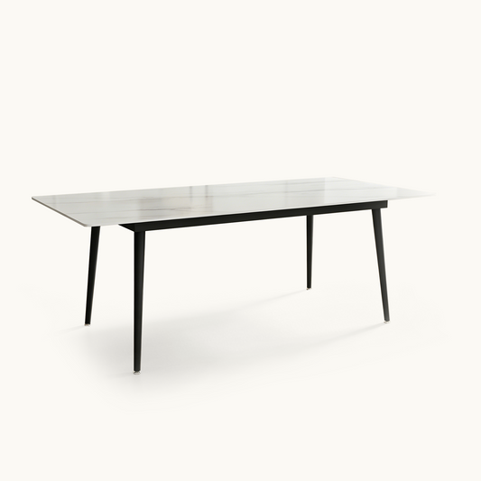Scandinavian White Marble Table 70.8" Minimalist Metal Leg Design