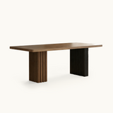 Mid-Century Modern Dining Table 70.8" with Ribbed Pedestal Base & Spacious Tabletop